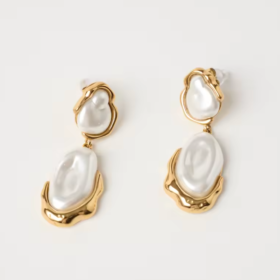 Molten Gold & Baroque Pearl Drop Earrings