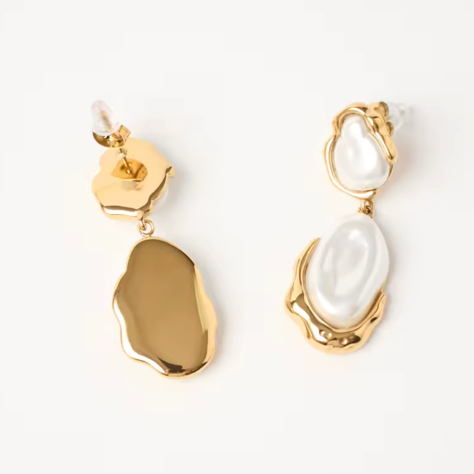 Molten Gold & Baroque Pearl Drop Earrings