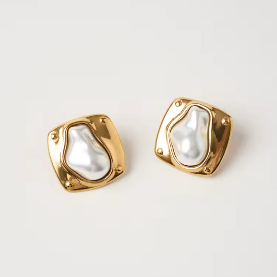 Sculptural Square Baroque Pearl Earrings