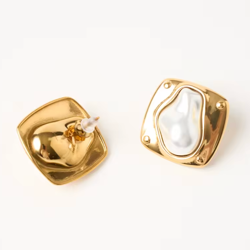 Sculptural Square Baroque Pearl Earrings