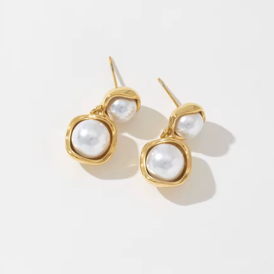 Double Orb Pearl Drop Earrings