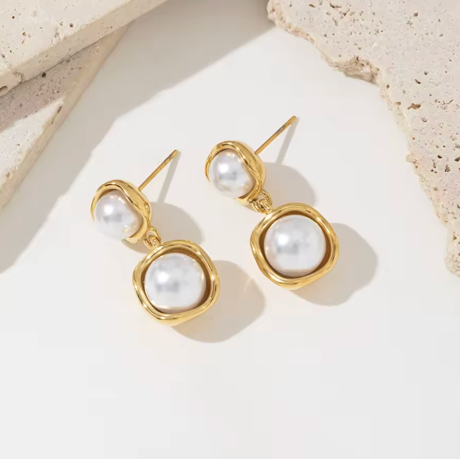 Double Orb Pearl Drop Earrings