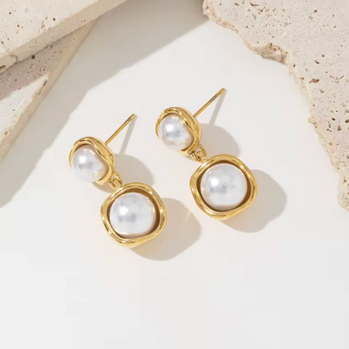 Double Orb Pearl Drop Earrings