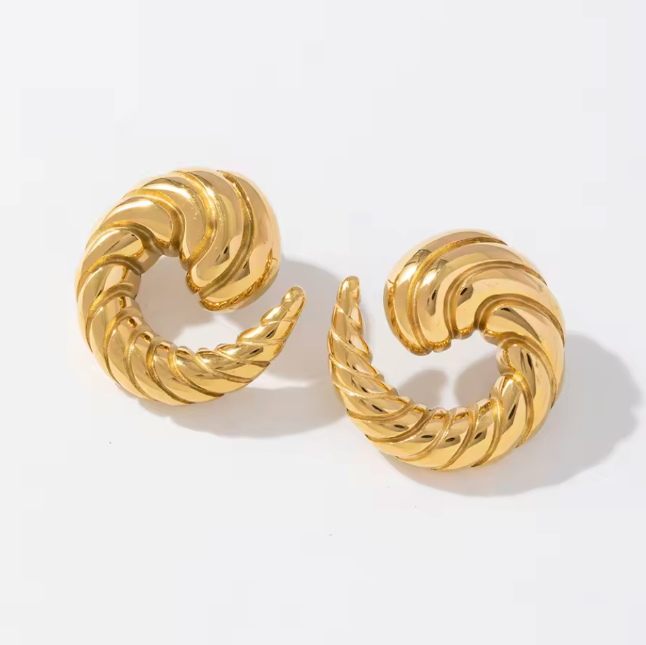 Ribbed Gold Croissant Hoop Earrings