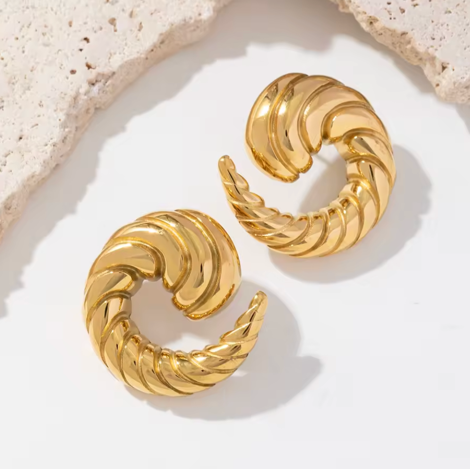 Ribbed Gold Croissant Hoop Earrings