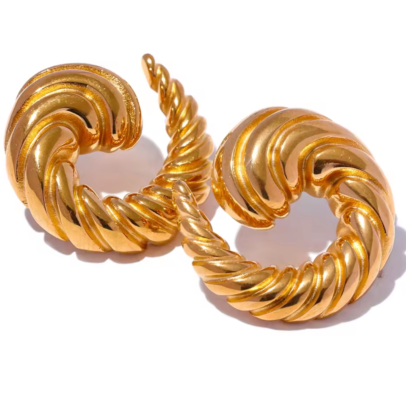 Ribbed Gold Croissant Hoop Earrings