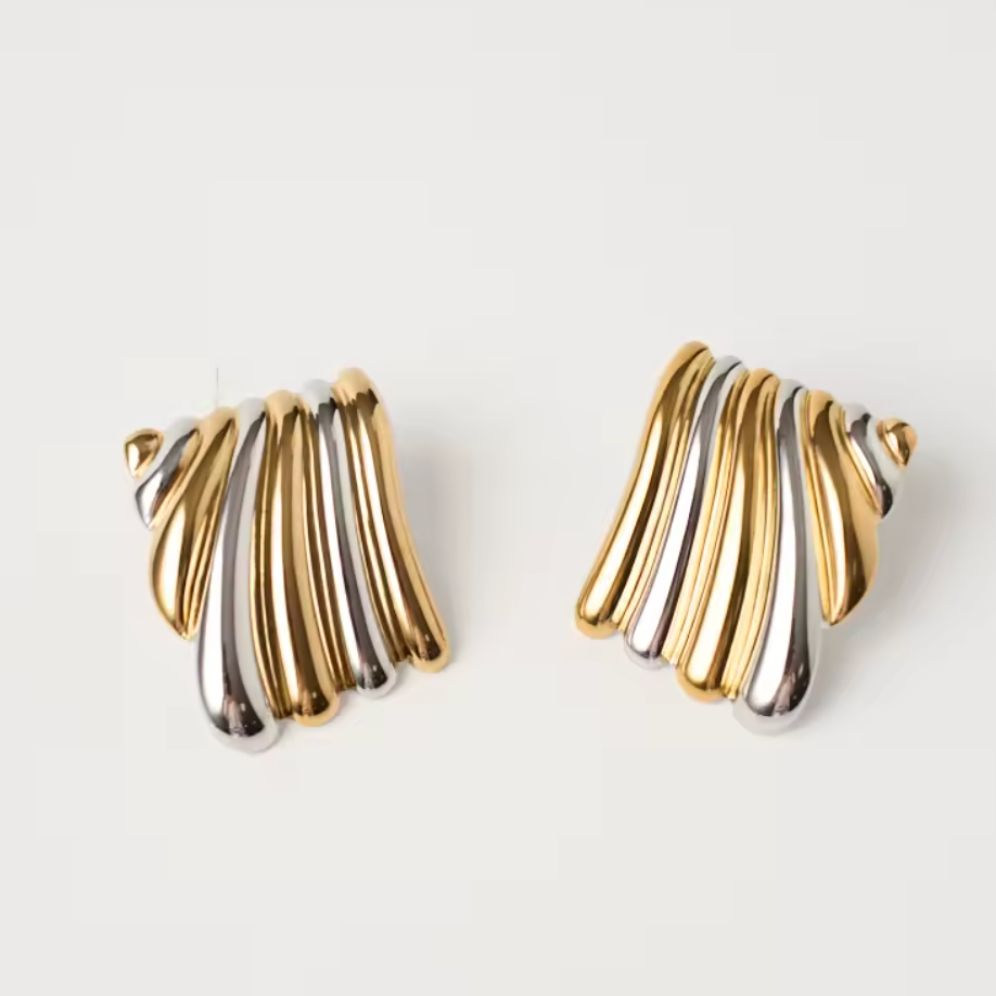 Mixed-Metal Fluted Earrings