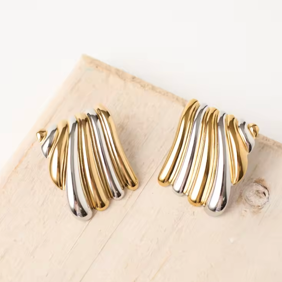 Mixed-Metal Fluted Earrings